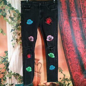 Never Broke Again Sz 36 Black Distressed Monkey Patch NBA YoungBoy Denim Jeans